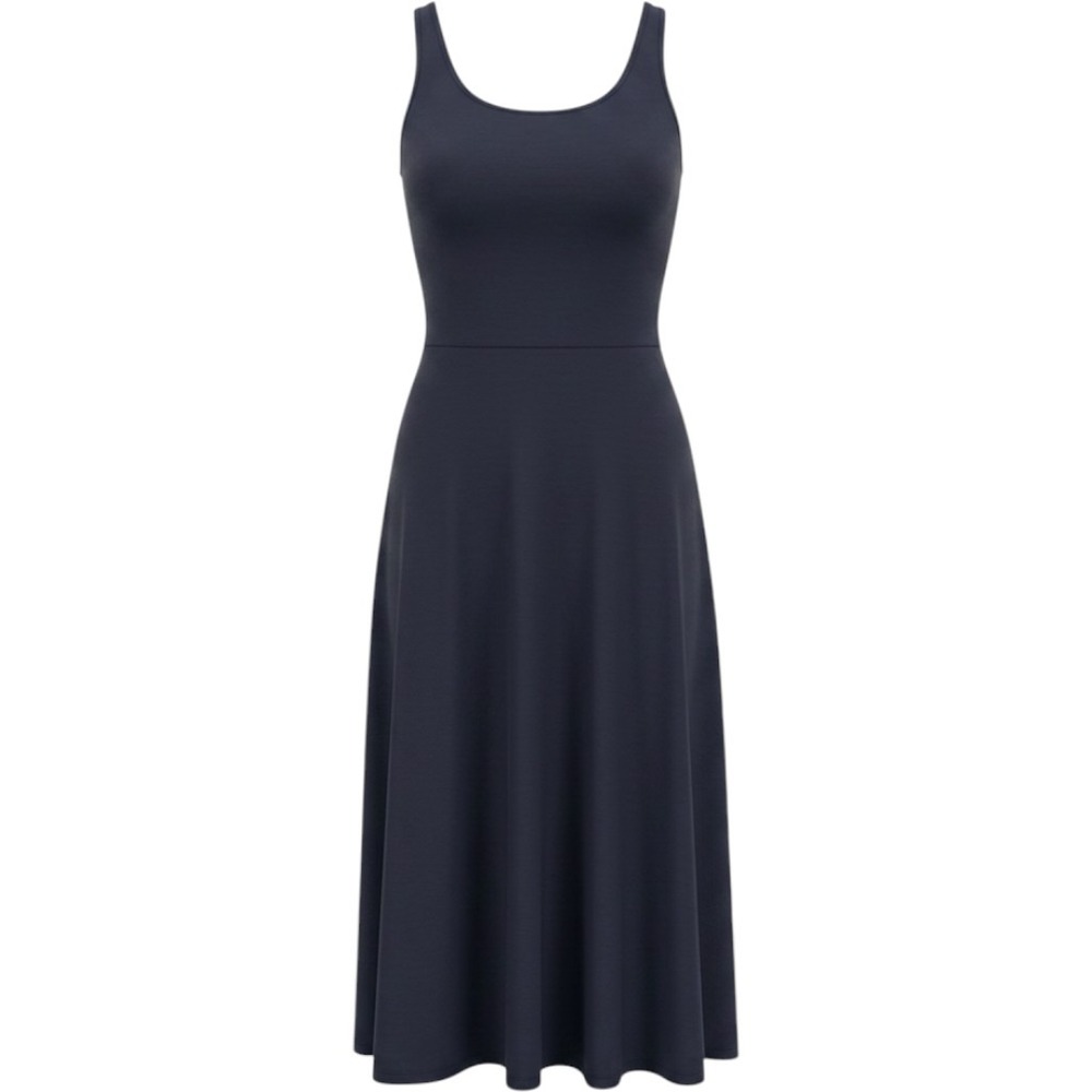 Quince Tencel Jersey Fit & Flare Dress Navy Blue Scoop Neck Midi SHWDC01 Size S
